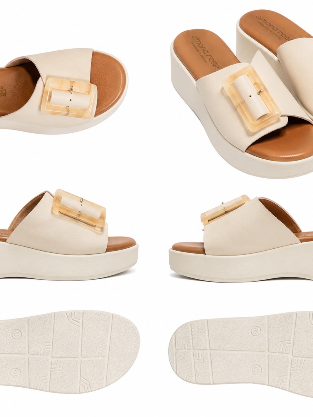 Simone Rocha Cream Platform Slide Mules with Resin Buckle